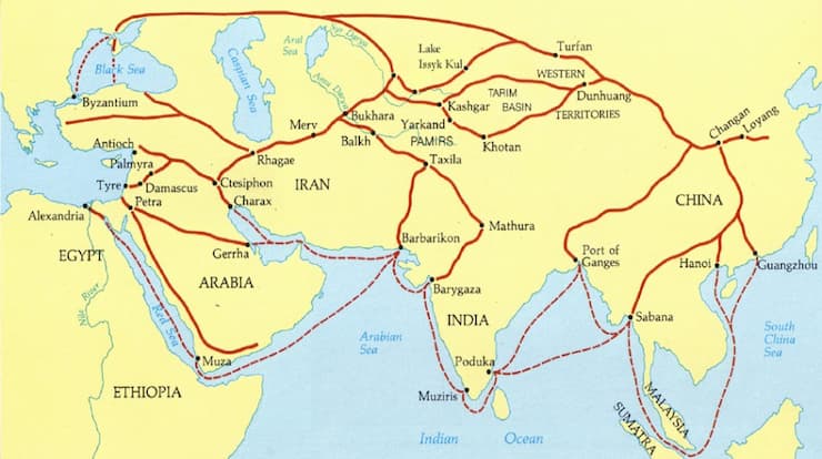 İpek yolu ve ipek yolu güzergahı  haritası